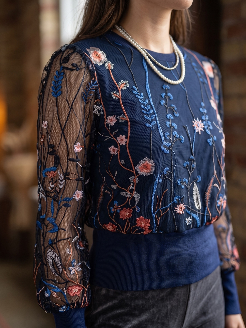 Sheer Mesh Embroidered Blouse Whimsigoth Dark Romance Fairygrunge Floral